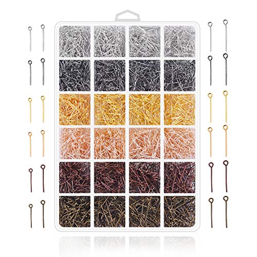 Product Cover Jewelry Making Pins Supplies - 2400Pcs Jewelry Head Pins and Eye Pins for Charm Beads DIY Making (Eye pin)