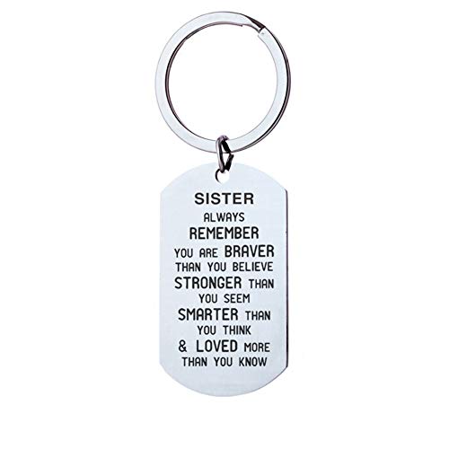 Product Cover Sister Gifts from Sister Keychain, Remember You are Braver Than You Believe Christmas Birthday Gifts for Sister from Brother