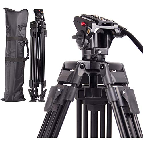 Product Cover Regetek Professional Video Camera Tripod System, 65 Inch Heavy Duty Aluminum Adjustable Tripod Stand with Fluid Pan Head and Carry Bag for for Canon Nikon DV Camcorder DSLR Photo Studio