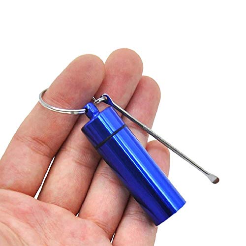 Product Cover iSnuff Aluminum Vial Pill Box Case Bottle with Snuff Tiny Spoon Cache Holder Airtight Keychain Container (Blue)