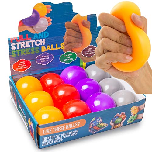 Product Cover KELZ KIDZ Durable Pull and Stretch Stress Squeeze Ball - Great and Fun Squishy Party Favor Fidget Toy - Excellent Sensory Relief for Tension and Anxiety (12 Pack, Large)
