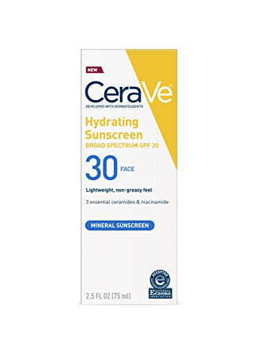 Product Cover Cerave 100% Mineral Sunscreen SPF 30 | Face Sunscreen with Zinc Oxide & Titanium Dioxide for Sensitive Skin | 2.5 oz, 1 Pack