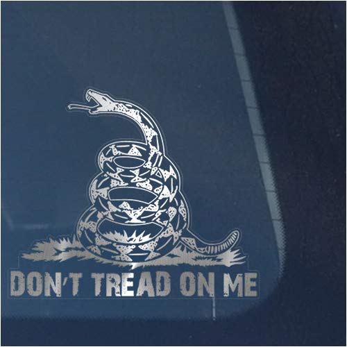 Product Cover Don't Tread on Me Clear Vinyl Decal Sticker for Window, Gadsden Flag Sign Art Print Design-Metallic Silver