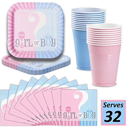 Product Cover Gender Reveal Plates, Cups, Napkins - Serves 32-9