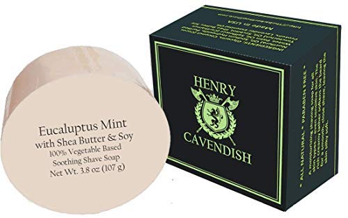 Product Cover Henry Cavendish Eucalyptus Mint Shaving Soap with Shea Butter & Coconut Oil. Long Lasting 3.8 oz Puck Refill. Himalaya Fragrance. All Natural. Rich Lather, Smooth Shave. For Ladies and Gentlemen.