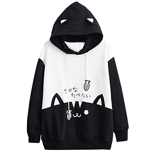 Product Cover iYYVV Womens Japanese Kawaii Style Kitty Cat Print Pocket Long Sleeve Thin Hoodie Tops