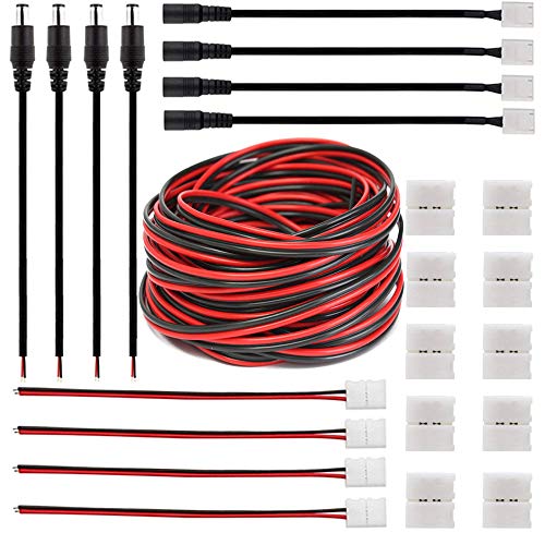 Product Cover FSJEE 2Pin 8MM LED Connector Kit Includes 32.8ft 22AWG Extension Cable,8mm DC Adapter Connection Cable,Gapless Connectors for 3528/2835 LED Strip