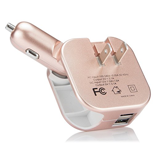 Product Cover Car and Wall Charger, Elepower 2 in 1 Travel Wall Charger Universal Dual USB Car Plug for iPhone X 8 7 6s Plus, Samsung Galaxy S9 S8 Plus Note 8, HTC, Nexus, LG and More-Rose Gold