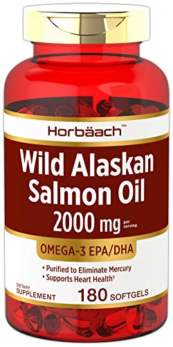 Product Cover Wild Alaskan Salmon Fish Oil 2000 mg | 180 Softgel Capsules | Gluten Free, Non-GMO | High Potency | Excellent Source of Omega-3 Fatty Acids EPA and DHA | by Horbaach