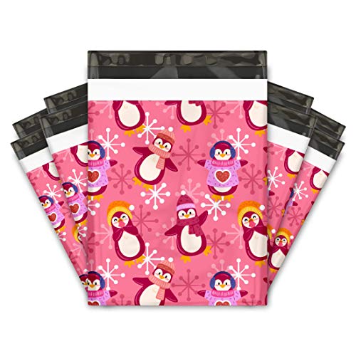 Product Cover 10x13 (100) Pink Penguins Designer Poly Mailers Shipping Envelopes Premium Printed Bags