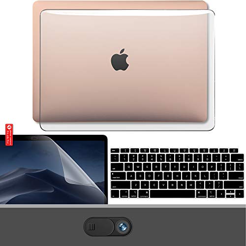 Product Cover GMYLE MacBook Air 13 Inch Case A1932 2018 Compatible Touch ID Retina Display 4 in 1 Bundle, Hard Shell, Privacy Webcam Cover Slide, Screen Protector and Keyboard Cover Set - Clear