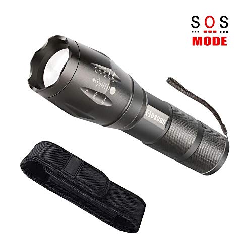 Product Cover LED Flashlight with Holster, COSOOS Tactical Flashlight and Holder for Belt,1000 Lumen,Zoomable 5-Mode Portable Waterproof Bright Flash Light for Camping,Ready for Hurricane (No AAA Battery)