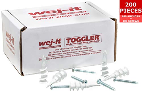 Product Cover Wej-It Self-Drilling Drywall Anchors - Industrial Quality Screw & Wallplug Kit - Quick & Hassle Free Wall Fastening & Mounting - 200 Pcs (100 Anchors and 100 Screws) (Nylon - Plastic)