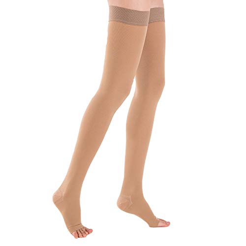 Product Cover SWOLF Open Toe Compression Stockings Women Men, Thigh High Firm Support 15-20 mmHg Graduated Compression Socks - Moderate Toeless Medical Support Hose Swelling Varicose Veins Edema (Beige, Large)
