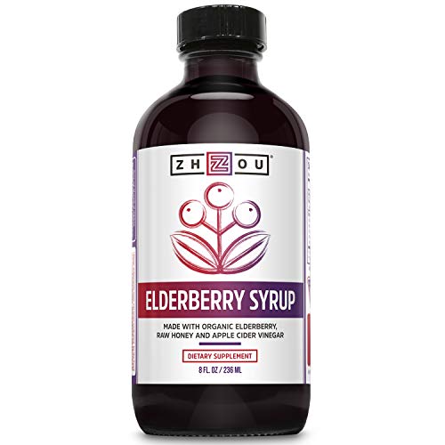 Product Cover Zhou Nutrition Elderberry Syrup - Organic Sambus Black Elderberry, Raw Honey, Apple Cider Vinegar & Propolis - Immune System Booster During Cold Winter Months