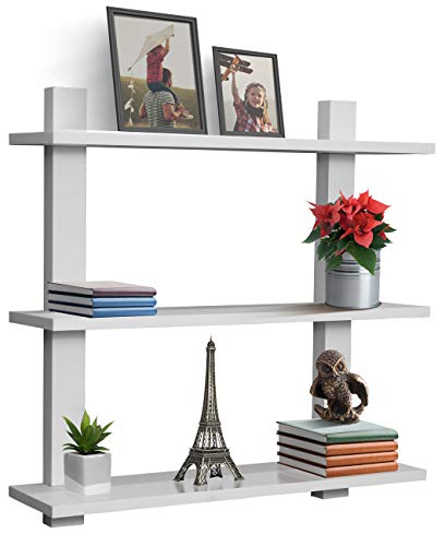 Product Cover Sorbus Floating Shelf - Asymmetric Square Wall Shelf, Decorative Hanging Display for Trophy, Photo Frames, Collectibles, and Much More, Set of 3 (3-Tier - White)