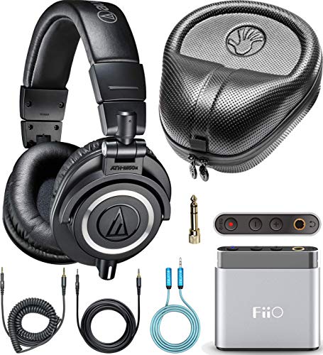Product Cover Audio-Technica ATH-M50x Closed Back Headphones Bundle with FiiO A1 Portable Headphone Amplifier (Silver), SLAPPA Full Sized Hardbody PRO Headphone Case and Blucoil 3.5mm Audio Extension Cable