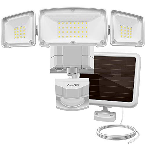 Product Cover Solar Lights Outdoor, AmeriTop Super Bright LED Solar Motion Sensor Lights with Wide Angle Illumination; 1500LM 6000K, 3 Adjustable Heads, IP65 Waterproof Outdoor Security Lighting