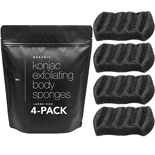 Product Cover Minamul Konjac Exfoliating Organic Body Sponge | Gentle Daily Body Face Scrub/Skincare | Infused With Best Bamboo Activated Charcoal | Safe For Oily, Dry, Combination Or Sensitive Skin | 4 Pack Set