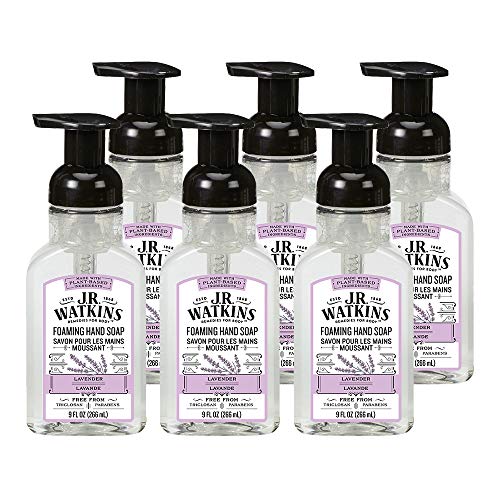 Product Cover J.R. Watkins Foaming Hand Soap, Lavender, 6 Pack, Scented Foam Handsoap for Bathroom or  Kitchen, USA Made and Cruelty Free, 9 fl oz