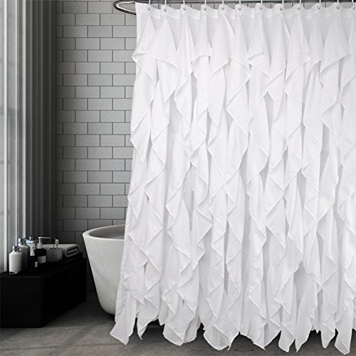 Product Cover Volens White Ruffle Shower Curtain Farmhouse Fabric Cloth Shower Curtains for Bathroom, 72x72 in Long