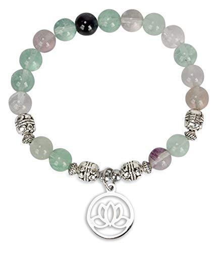 Product Cover SPUNKYsoul Lotus Crystal Fluorite Healing Energy Bead Bracelet for Women Stainless Steel and Alloy