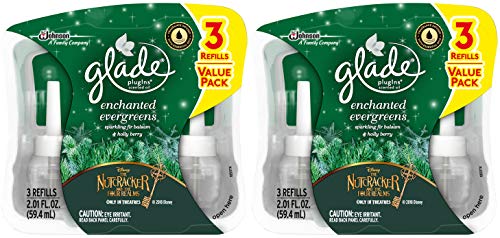 Product Cover Glade Plugins Scented Oil Refills - Holiday Collection 2018 - Enchanted Evergreens - 3 Count Oil Refills Per Package - Pack of 2 Packages