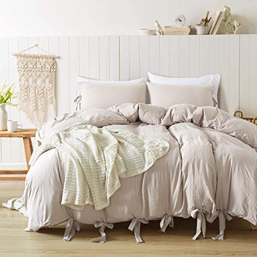 Product Cover annadaif Duvet Cover Queen(90x90 Inch), 3 Pieces Khaki Ultra Soft Washed Cotton Bowknot Bow Tie Queen Duvet Cover, Easy Care Duvet Cover Set for Men, Women