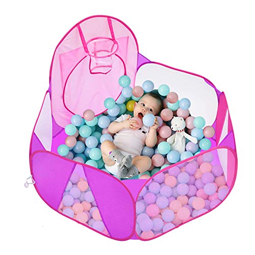 Product Cover Eocol Kids Ball Pit Large Pop Up Childrens Ball Pits Tent for Toddlers Playhouse Baby Crawl Playpen with Basketball Hoop and Zipper Storage Bag, 4 Ft/120CM, Balls Not Included (Pink)