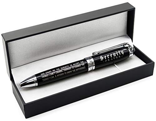 Product Cover Serenity Prayer Engraved Inspirational Gift Pen with Presentation Box - Faith Sobriety Recovery Quote Gifts for Men Women
