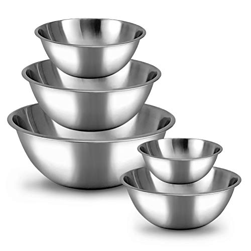 Product Cover WHYSKO Meal Prep Stainless Steel Mixing Bowl (5-Piece Set) Home, Refrigerator, and Kitchen Food Storage Organizers | Ecofriendly, Heavy Duty, Reusable