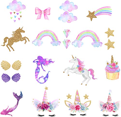 Product Cover Unicorn Iron-On Transfer Iron Patches Rainbow Iron On Patches Mermaid Patches Eco-Friendly Material Set of 21 for DIY Decorative