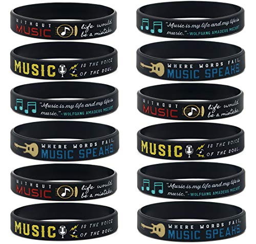 Product Cover (12-Pack) Music Inspirational Quote Bracelets - Bulk Pack of Wristbands for Music Event Party Favors Supplies - Bulk Gifts for Musicians Music Students
