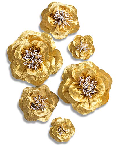Product Cover Letjolt Golden Paper Flower Decorations for Valentine's Day Backdrop Spring Party New Year Decor Wedding Ornaments Baby Shower Bridal Shower Nursery Wall Decor(Golden Set 6)