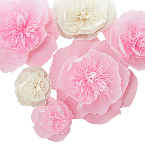 Product Cover Letjolt Pink Paper Flower Decorations for Wall Valentine's Day Backdrop Spring Party Easter Sunday Decor Ornaments Baby Shower Bridal Shower Nursery Wall Decor(Pink White Set 6)