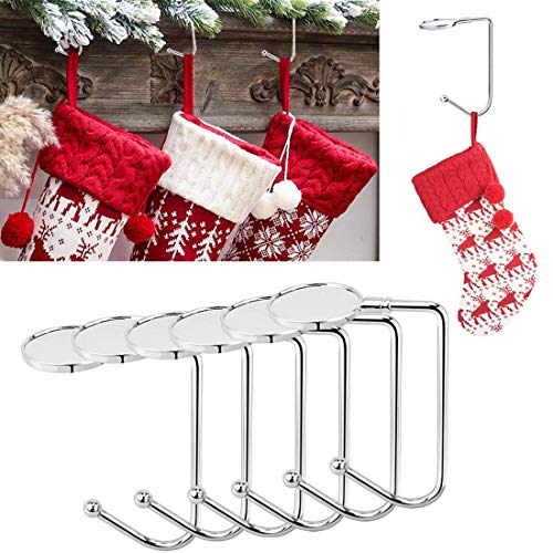 Product Cover Yotako 6 Pieces Christmas Stocking Holders Mantel Hooks Hanger Christmas Stocking Clips Safety Grip for Christmas Party Decoration and Hanging Handbags,Sliver