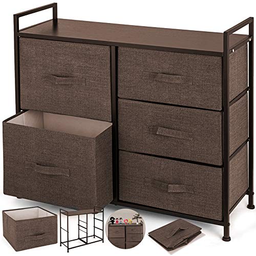 Product Cover Happybuy Dresser Storage Tower with 5 Fabric Drawer Steel Frame Storage Cabinet Bin Storage Organizer Unit Fabric Cube Dresser Chest Cabinet Coffee Tall (Coffee/Tall)