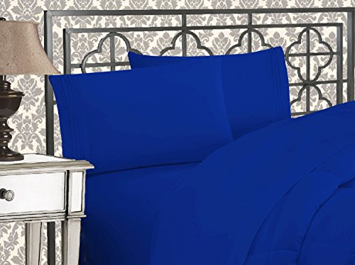 Product Cover Elegant Comfort Luxurious 1500 Thread Count Egyptian Three Line Embroidered Softest Premium Hotel Quality 4-Piece Bed Sheet Set, Wrinkle and Fade Resistant, Queen, Royal Blue