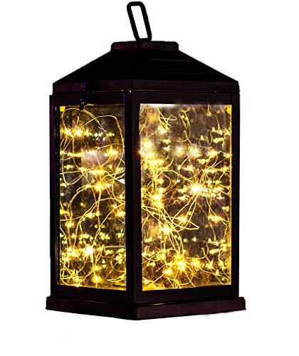 Product Cover Solar Lantern Lights Metal Sunwind with 30 Warm White LEDs Fairy String Lights Outdoor Decorative Table Lamp (Black-11.4