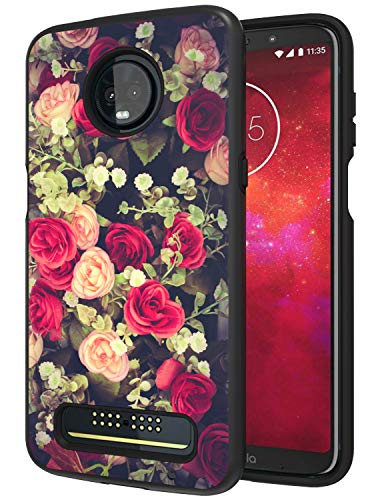 Product Cover Moto Z3 Case, Moto Z3 Play Case, ANLI [Fashion Flowers Design] Drop Protection Hybrid Dual Layer Armor Protective Case Cover Compatible with Motorola Moto Z3 for Girls and Women 2018 Released Black