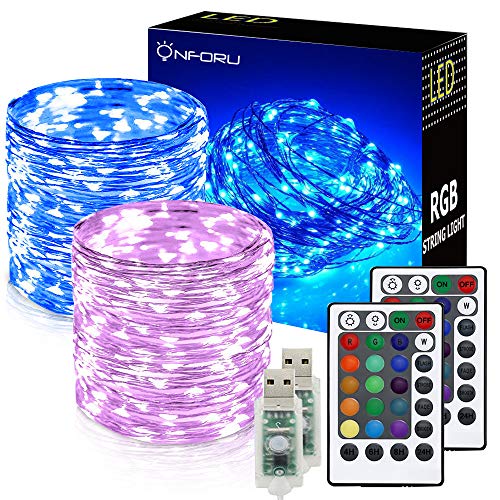 Product Cover Onforu 2 Pack 33ft RGB Fairy Lights, 16 Colors Changing Outdoor String Lights, 100 LED Starry Lights with Remote & Timer, USB Powered IP65 Waterproof Lights for Parties, Christmas, Decor