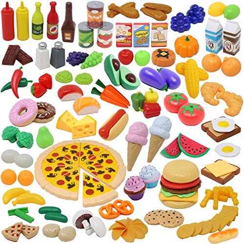 Product Cover JOYIN Play Food Set 135 Pieces Play Kitchen Set for Market Educational Pretend Play, Food Playset, Kids Toddlers Toys, Kitchen Accessories Fake Food, Party Favor Christmas Stocking Stuffers
