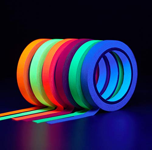 Product Cover Professional Grade Quality Colored Gaffers Tape [Bigger Size] UV Blacklight Reactive Fluorescent Gaff Tape | Glow Party Supplies | Neon Party | 6 Pack | 6 Colors | 0.59in X 60ft per Roll
