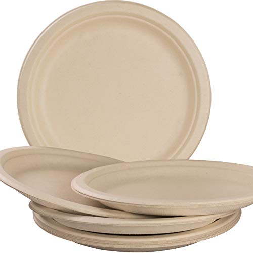 Product Cover Pro-Grade, Biodegradable 10 Inch Plates. Bulk 100 Pack Great for Lunch, Dinner Parties and Potlucks. Disposable, Compostable Wheatstraw Paper Alternative. Sturdy, Soakproof and Microwave Safe