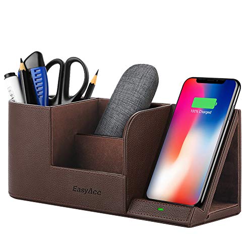 Product Cover EasyAcc Wireless Charger Desk Organizer Wireless Charging Station for iPhone 11 Pro X XS MAX XR 8 Plus and Samsung S7 Edge S8 S9 Plus Note 8 9and More, Desk Storage Caddy Pen Pad Holder
