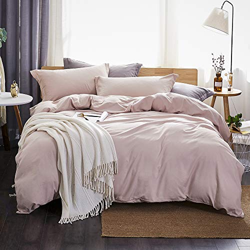 Product Cover Dreaming Wapiti Duvet Cover Queen,100% Washed Microfiber 3pcs Bedding Duvet Cover Set,Solid Color Soft and Breathable with Zipper Closure & Corner Ties（Pink Mocha,Queen）