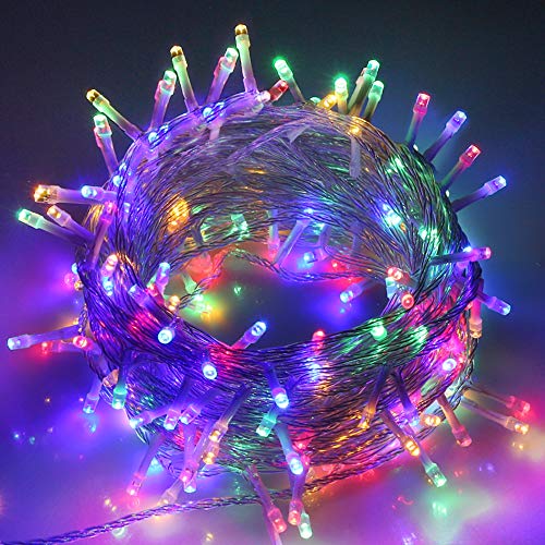 Product Cover VTECHOLOGY Christmas String Lights, 33FT 100 LEDs Indoor String Lights Plug in 8 Modes Fairy Lights Decoration for Indoor Outdoor, Multi Color (Clear Wire)