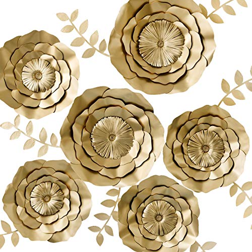 Product Cover KEY SPRING 3D Paper Flower Decorations, Giant Paper Flowers, Large Handcrafted Paper Flowers (Gold, Set of 6) for Wedding Backdrop, Bridal Shower, Wedding Centerpieces, Nursery Wall Decor