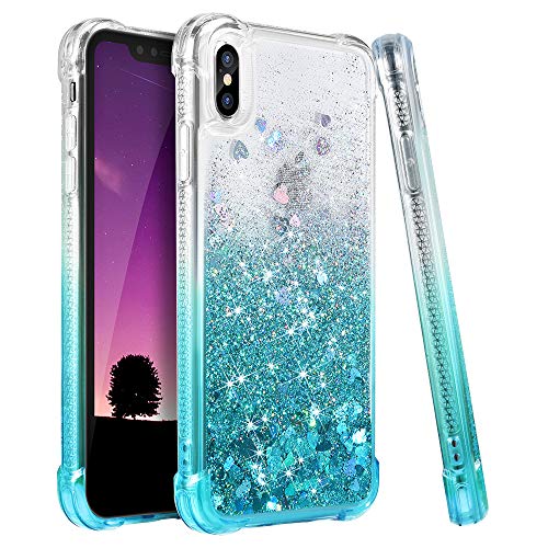 Product Cover Ruky iPhone X Case, iPhone Xs Case, Gradient Quicksand Series Glitter Flowing Liquid Floating TPU Bumper Cushion Reinforced Corners Girls Women Phone Case for iPhone X Xs 5.8 inches, Gradient Teal