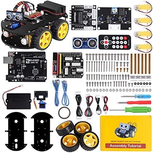 Product Cover ELEGOO UNO R3 Project Smart Robot Car Kit V 3.0 Plus with UNO R3, Line Tracking Module, Ultrasonic Sensor, IR Remote Control etc. Intelligent and Educational Toy Car Robotic Kit for Arduino Learner